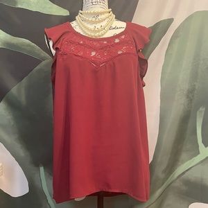 Express flutter sleeve blouse top in burgundy Size M